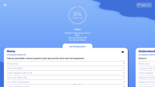 Falls prevention education site screenshot