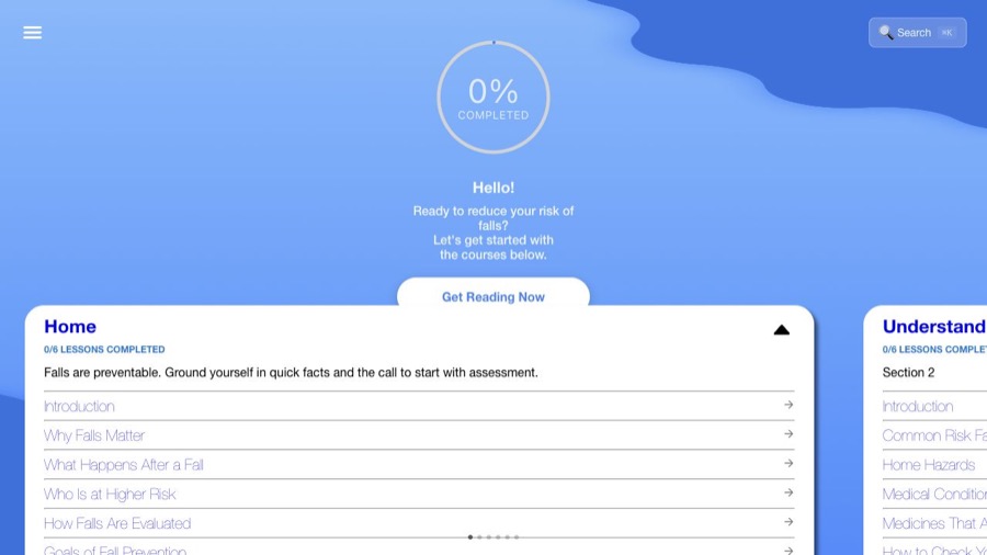 Falls prevention education site screenshot