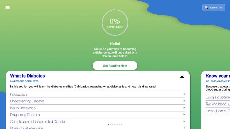 Type 2 diabetes education site screenshot
